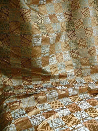 100% Silk Jacquard Mirror Square "celadon" Tan Brown Gray Blue MSRP USD 230/y