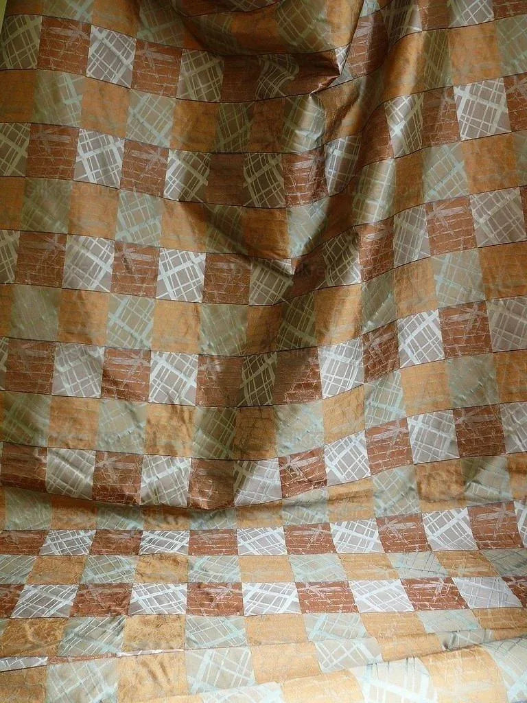 100% Silk Jacquard Mirror Square "celadon" Tan Brown Gray Blue MSRP USD 230/y
