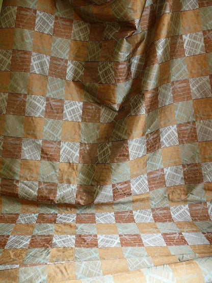 100% Silk Jacquard Mirror Square "celadon" Tan Brown Gray Blue MSRP USD 230/y