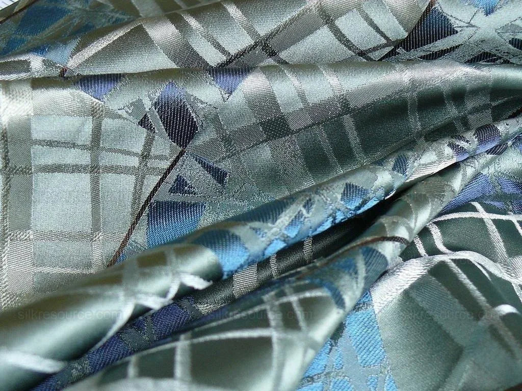 High End 100% Silk Jacquard Mirror Square Mosaic "regatta" Blue Silver Gold MSRP USD 230/y