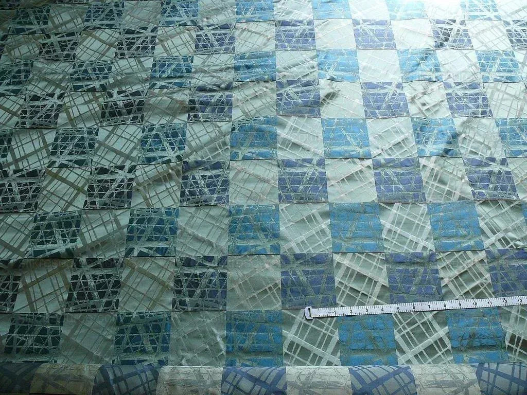 High End 100% Silk Jacquard Mirror Square Mosaic "regatta" Blue Silver Gold MSRP USD 230/y