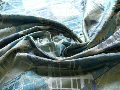 High End 100% Silk Jacquard Mirror Square Mosaic "regatta" Blue Silver Gold MSRP USD 230/y