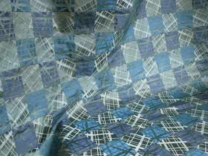 High End 100% Silk Jacquard Mirror Square Mosaic "regatta" Blue Silver Gold MSRP USD 230/y