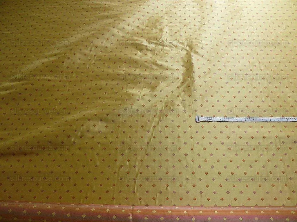 BTY 100% Silk Lampas Diamond Dot "citrus" Yellow Orange Pink  Stripe Reversible