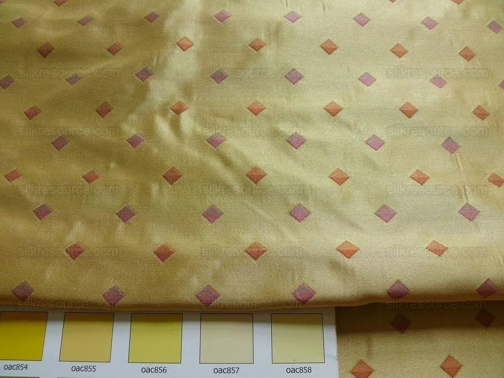 BTY 100% Silk Lampas Diamond Dot "citrus" Yellow Orange Pink  Stripe Reversible