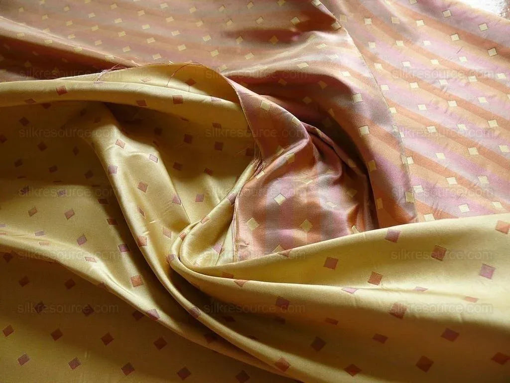 BTY 100% Silk Lampas Diamond Dot "citrus" Yellow Orange Pink  Stripe Reversible