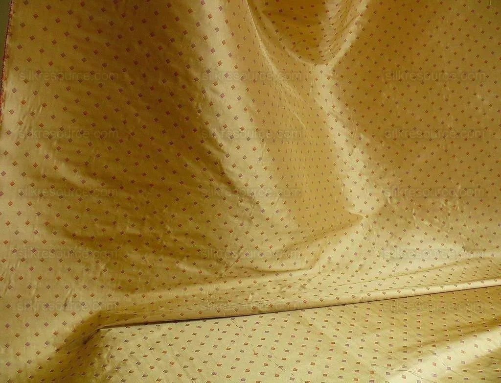 BTY 100% Silk Lampas Diamond Dot "citrus" Yellow Orange Pink  Stripe Reversible