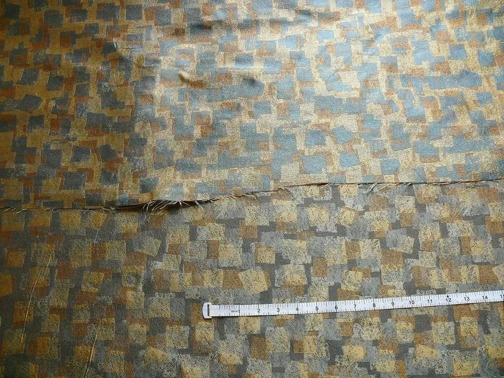 100% Silk Jacquard Modern Overlap Square "bluestone" Gold Mid Century