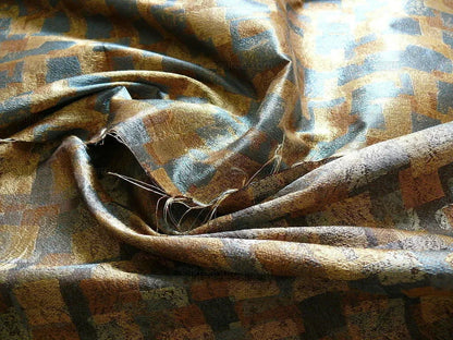 100% Silk Jacquard Modern Overlap Square "bluestone" Gold Mid Century
