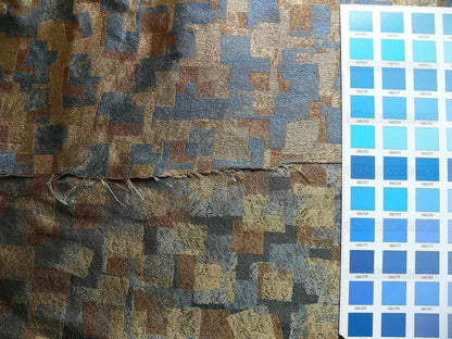 100% Silk Jacquard Modern Overlap Square "bluestone" Gold Mid Century