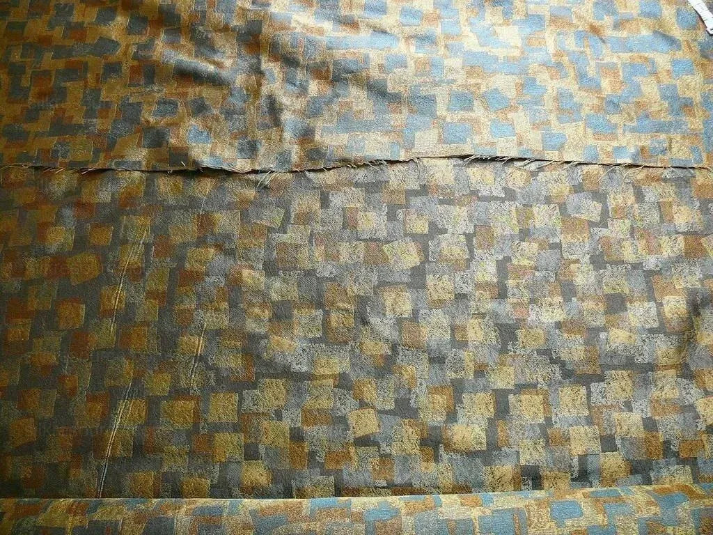 100% Silk Jacquard Modern Overlap Square "bluestone" Gold Mid Century