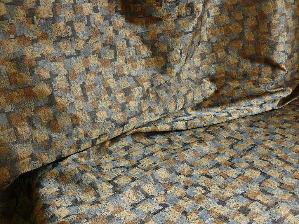 100% Silk Jacquard Modern Overlap Square "bluestone" Gold Mid Century