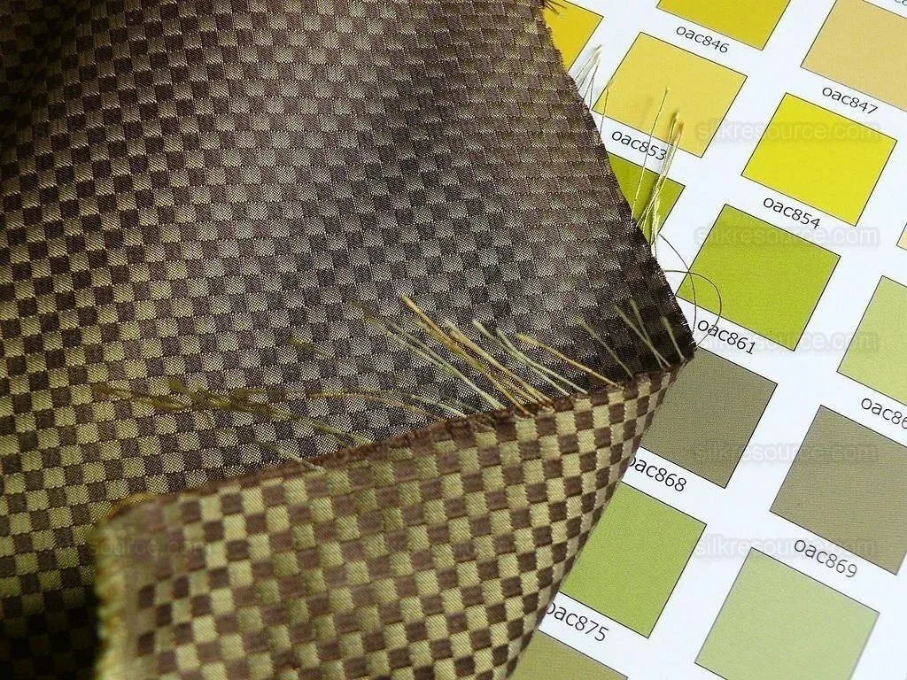 High End 100% Silk Mini Check "stem" Green Bronze Brown Heavy! MSRP USD275/Y