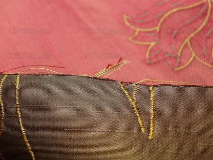 100% Silk Lampas Tulip "brown" Gold Mod Picasso Modern Abstract Flora Thick MSRP USD 300+/Y