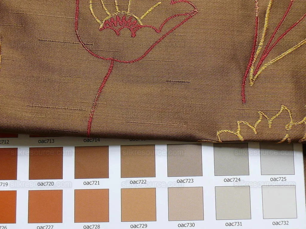 100% Silk Lampas Tulip "brown" Gold Mod Picasso Modern Abstract Flora Thick MSRP USD 300+/Y