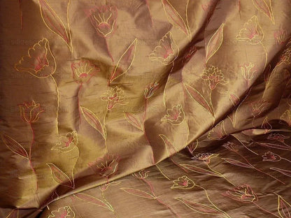 100% Silk Lampas Tulip "brown" Gold Mod Picasso Modern Abstract Flora Thick MSRP USD 300+/Y
