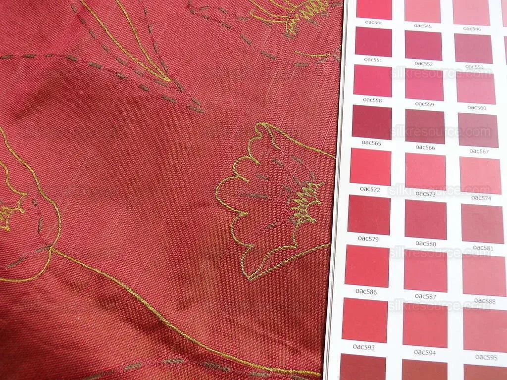 100% Silk Lampas Tulip "brown" Gold Mod Picasso Modern Abstract Flora Thick MSRP USD 300+/Y