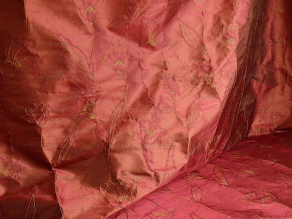 100% Silk Lampas Tulip "brown" Gold Mod Picasso Modern Abstract Flora Thick MSRP USD 300+/Y