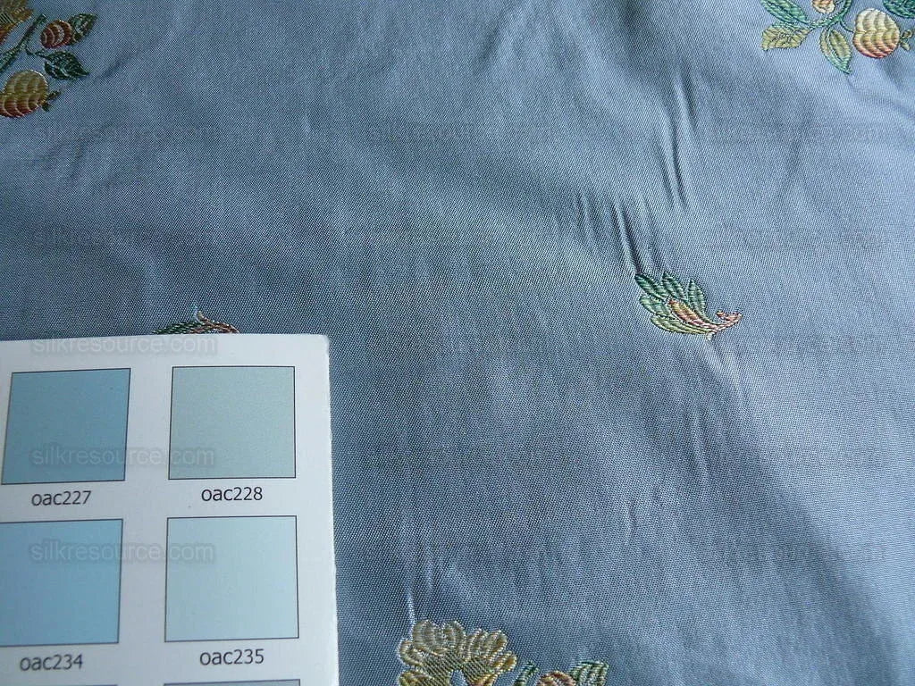 100% Silk Lampas Peach Blossom "cloud" Blue