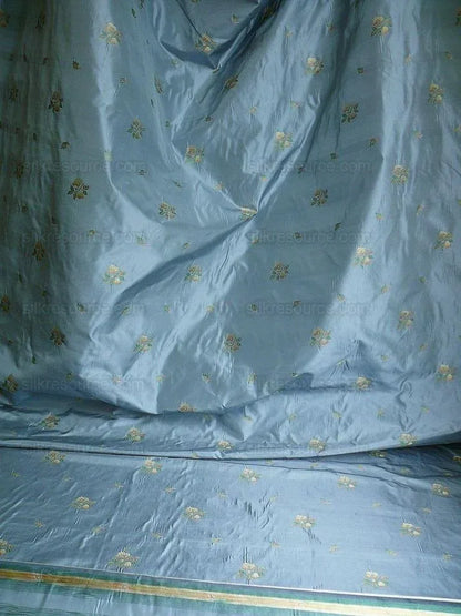 100% Silk Lampas Peach Blossom "cloud" Blue