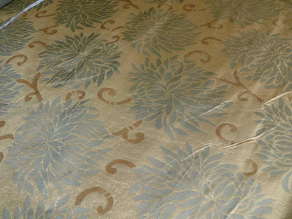 by yard High End 100% Silk Jacquard Kimono Mum Chrysanthemum Flower "celadon" Blue Japanese Inspired