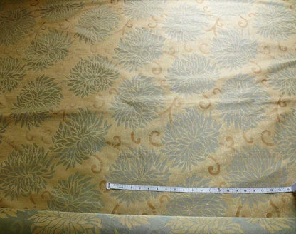 by yard High End 100% Silk Jacquard Kimono Mum Chrysanthemum Flower "celadon" Blue Japanese Inspired