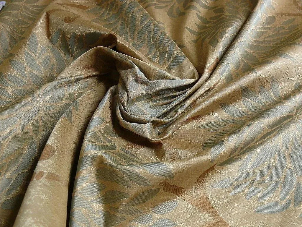 by yard High End 100% Silk Jacquard Kimono Mum Chrysanthemum Flower "celadon" Blue Japanese Inspired