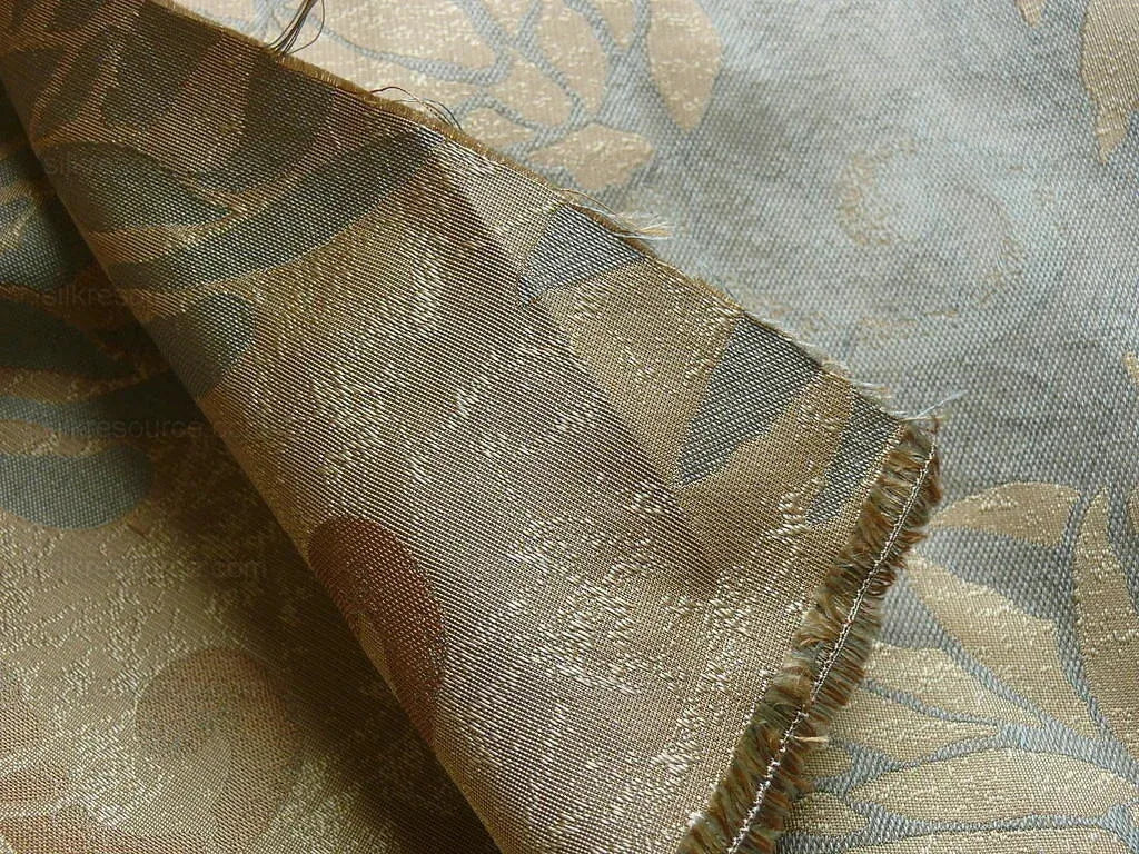 by yard High End 100% Silk Jacquard Kimono Mum Chrysanthemum Flower "celadon" Blue Japanese Inspired