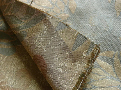 by yard High End 100% Silk Jacquard Kimono Mum Chrysanthemum Flower "celadon" Blue Japanese Inspired