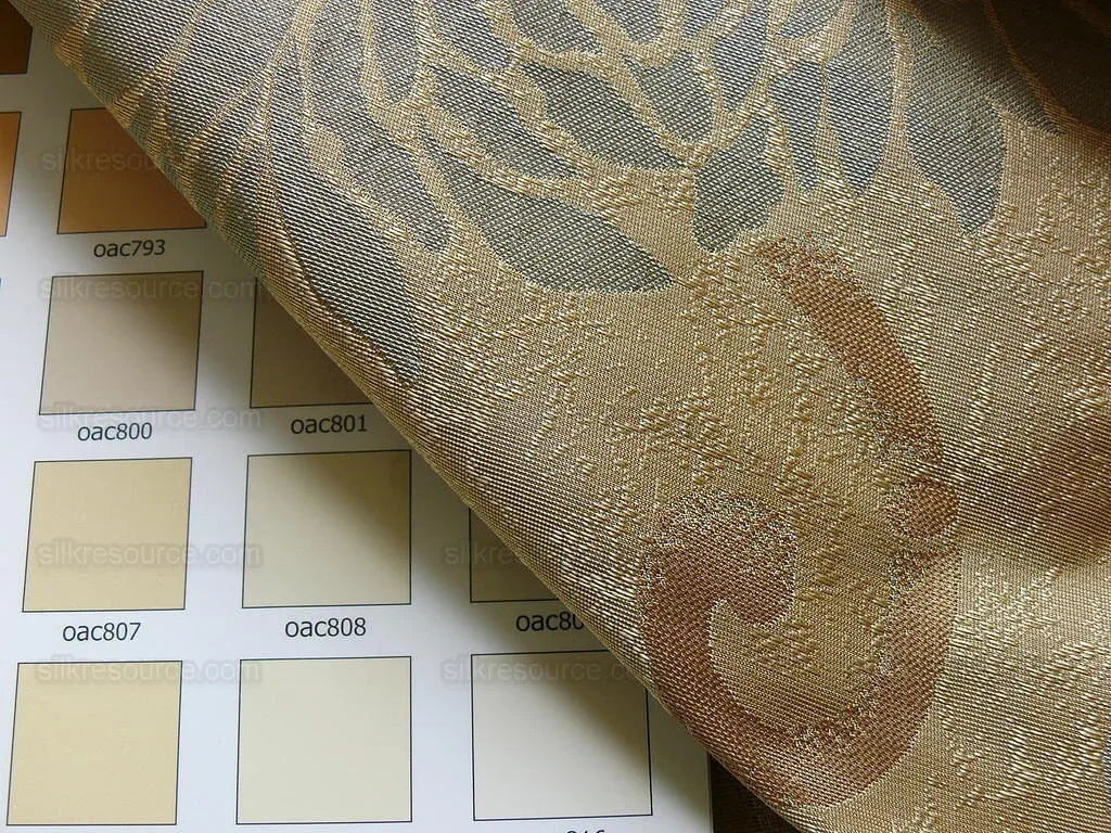 by yard High End 100% Silk Jacquard Kimono Mum Chrysanthemum Flower "celadon" Blue Japanese Inspired