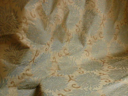 by yard High End 100% Silk Jacquard Kimono Mum Chrysanthemum Flower "celadon" Blue Japanese Inspired