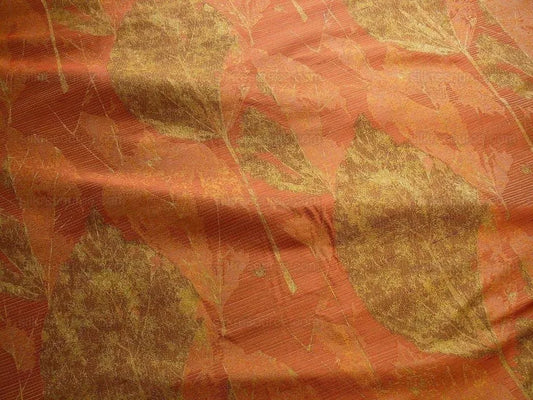 by yard High end 100% Silk Lampas Withered Leaf Birch Forest "goldfish" Orange Gold