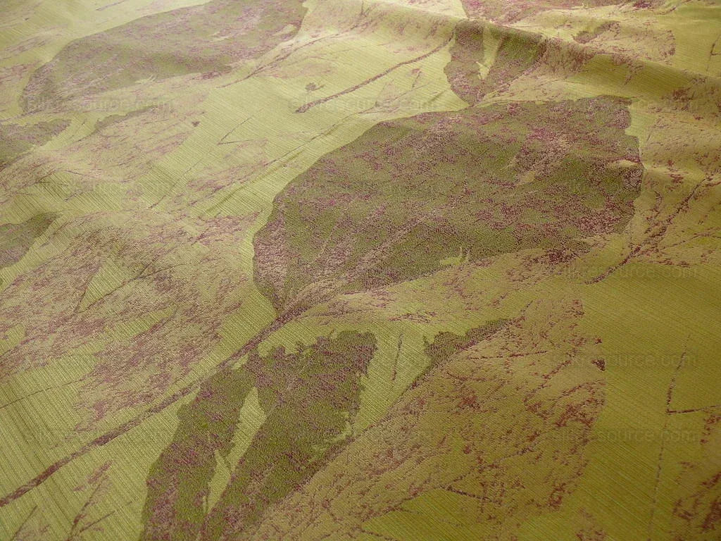 by yard High end 100% Silk Lampas Withered Leaf Birch Forest "tequila" Green Red