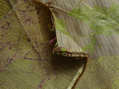 by yard High end 100% Silk Lampas Withered Leaf Birch Forest "tequila" Green Red