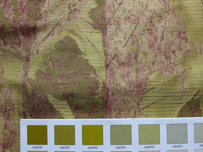 by yard High end 100% Silk Lampas Withered Leaf Birch Forest "tequila" Green Red