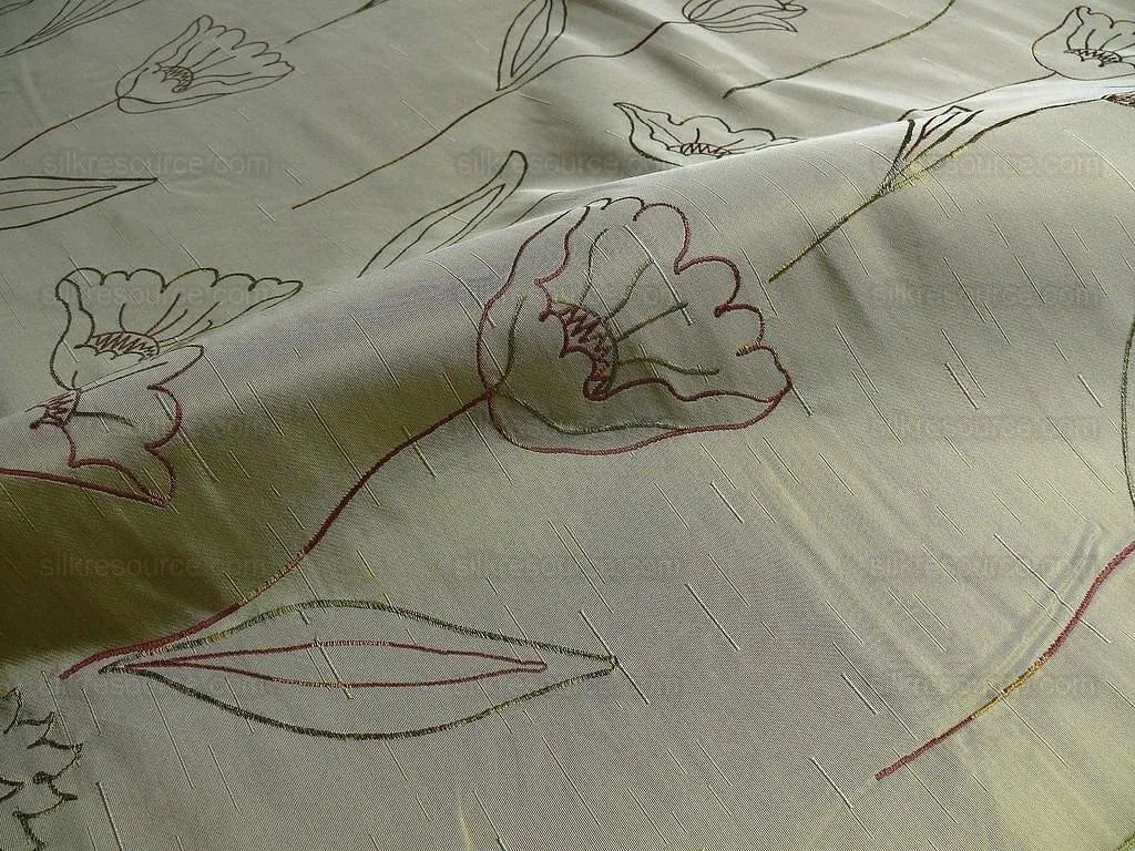 100% Silk Lampas Tulip "flower" Cream Mod Picasso  Modern Abstract Flora Thick MSRP USD 300+/Y