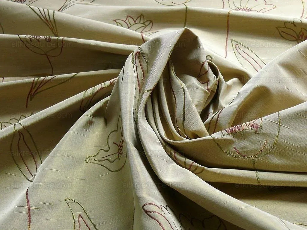 100% Silk Lampas Tulip "flower" Cream Mod Picasso  Modern Abstract Flora Thick MSRP USD 300+/Y