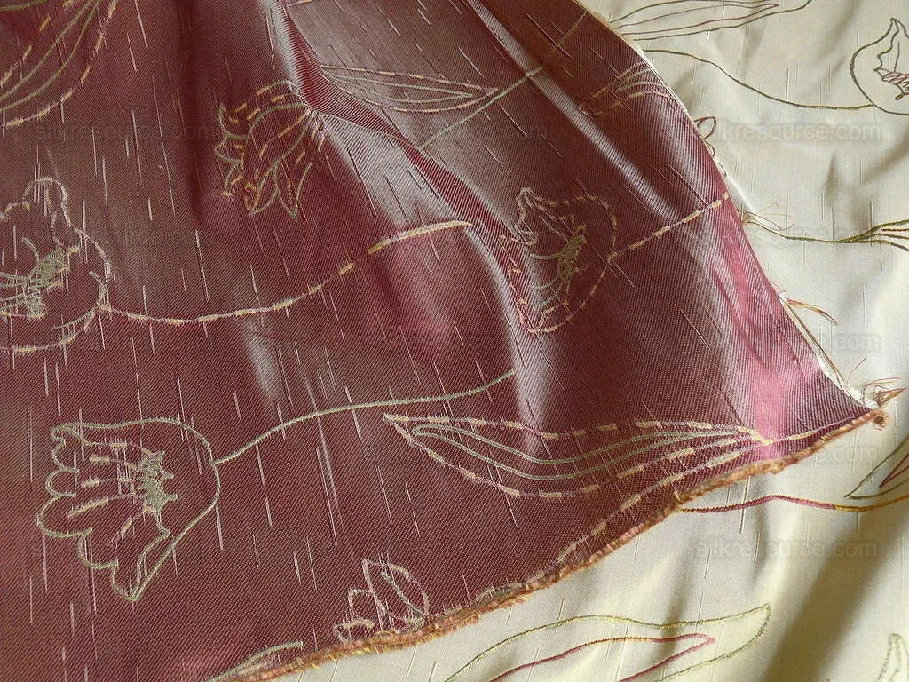 100% Silk Lampas Tulip "flower" Cream Mod Picasso  Modern Abstract Flora Thick MSRP USD 300+/Y