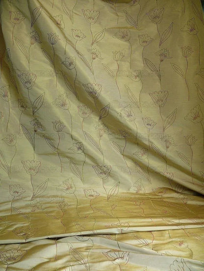 100% Silk Lampas Tulip "flower" Cream Mod Picasso  Modern Abstract Flora Thick MSRP USD 300+/Y