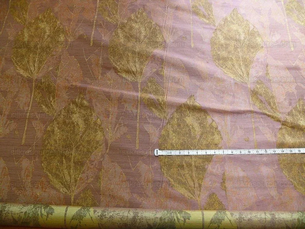 by yard High end 100% Silk Lampas Withered Leaf Birch Forest "lilac" Purple Gold