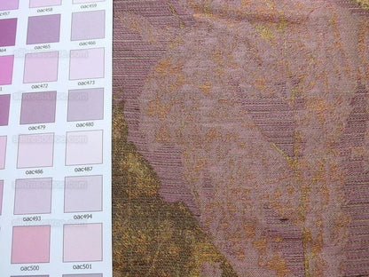 by yard High end 100% Silk Lampas Withered Leaf Birch Forest "lilac" Purple Gold