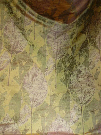 by yard High end 100% Silk Lampas Withered Leaf Birch Forest "lilac" Purple Gold