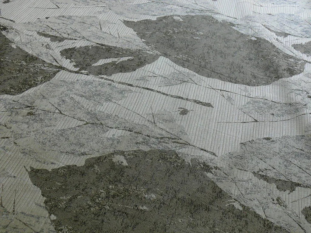 High end 100% Silk Lampas Withered Leaf Birch Forest "pewter" Silver