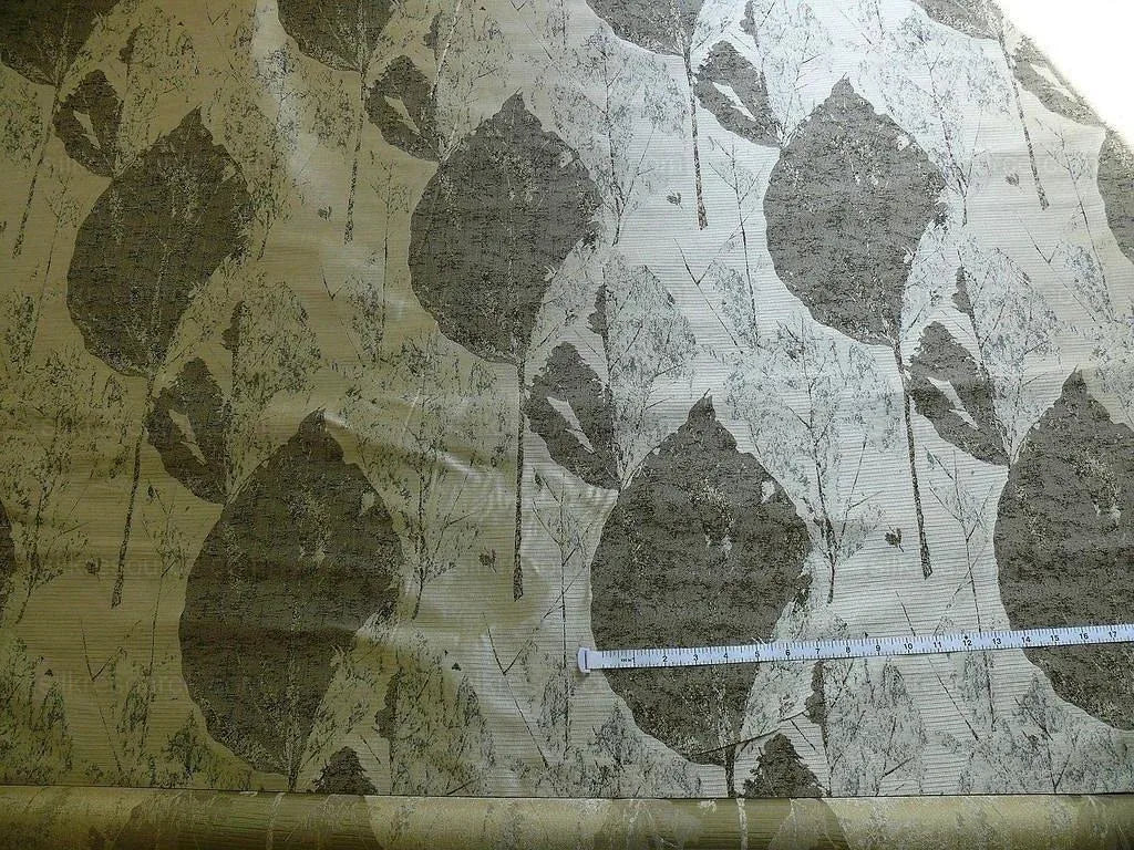 High end 100% Silk Lampas Withered Leaf Birch Forest "pewter" Silver