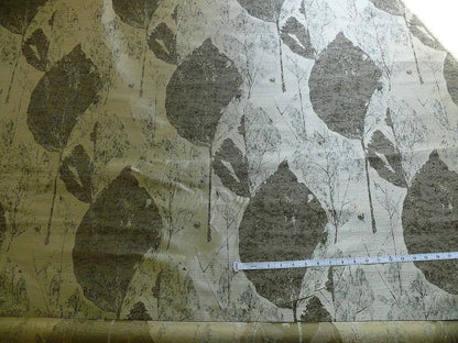 High end 100% Silk Lampas Withered Leaf Birch Forest "pewter" Silver