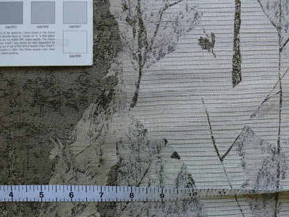 High end 100% Silk Lampas Withered Leaf Birch Forest "pewter" Silver