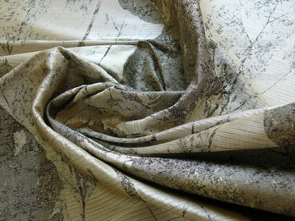 High end 100% Silk Lampas Withered Leaf Birch Forest "pewter" Silver