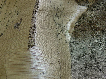 High end 100% Silk Lampas Withered Leaf Birch Forest "pewter" Silver