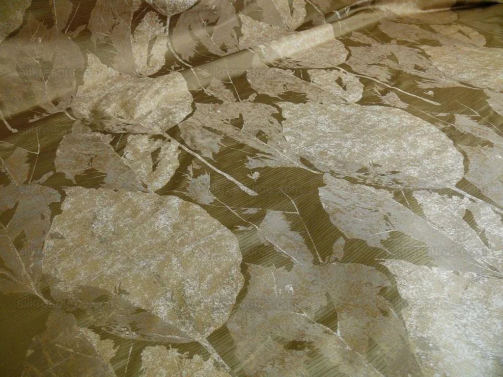 High end 100% Silk Lampas Withered Leaf Birch Forest "pewter" Silver