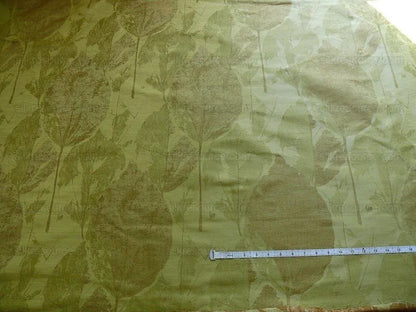 by yard High end 100% Silk Lampas Withered Leaf Birch Forest "coin" Green Brown